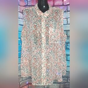 Liz Claiborne Woman Sheer Multicolor Button Down Shirt 2X